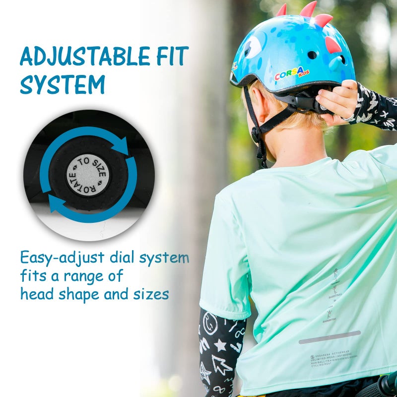 Anharluka Youth Kids Bike Helmet  Adjustable and Multi-Sport for Child Boys and Girls  3 Sizes for Kids Age 1-2-3-5-8-14 (Blue Dinosaur  Medium) - Image 4